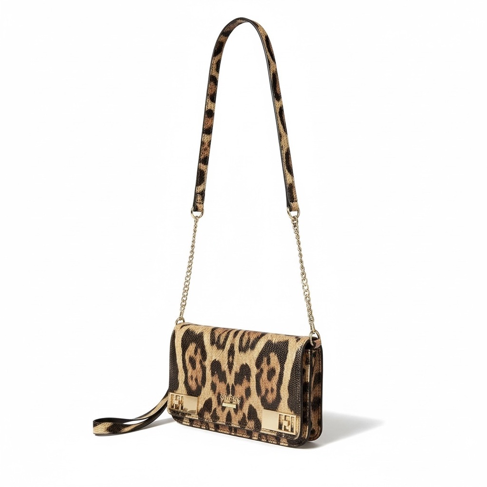 GUESS Leopard Print Crossbody Bag - Brown and Black